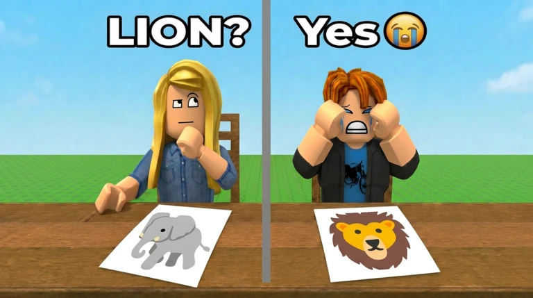 Guess My Animal Roblox game showing two players comparing animal drawings